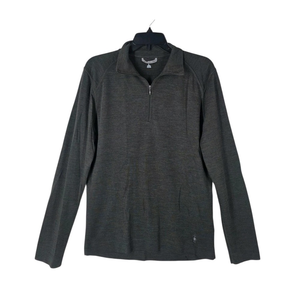 Smartwool Pure Merino Wool Sweater Mens L Quarter Zip Pullover Green Charcoal